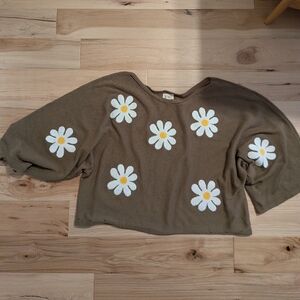 Bibi Women's Light Brown Daisy Oversized Sweater Top 1XL Wide Sleeves